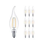 Mehrfachpackung 10x Philips Corepro LED Kerze E14 Gebogen-tip Fadenlampe Klar 2W 250lm - 827 Extra Warmweiß | Ersatz für 25W